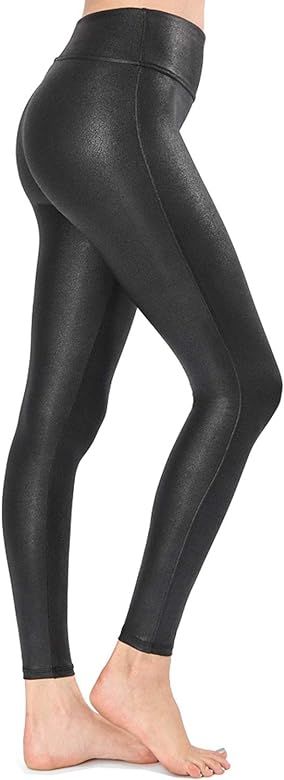 Black Faux Leather Leggings for Women Stretch Pants | Amazon (US)