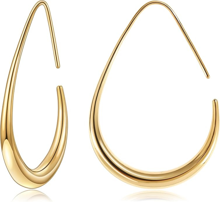 Gacimy Teardrop Hoop Earrings for Women, 14K Gold Plated Oval Pull Through Hoop Earrings for Wome... | Amazon (US)
