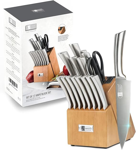 JF JAMES.F Knife Set, 17 Piece Dishwasher Safe Kitchen Knife Set with Block Super Sharp Stainless... | Amazon (US)