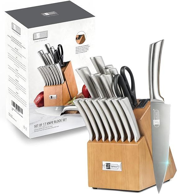 JF JAMES.F Knife Set, 17 Piece Dishwasher Safe Kitchen Knife Set with Block Super Sharp Stainless... | Amazon (US)