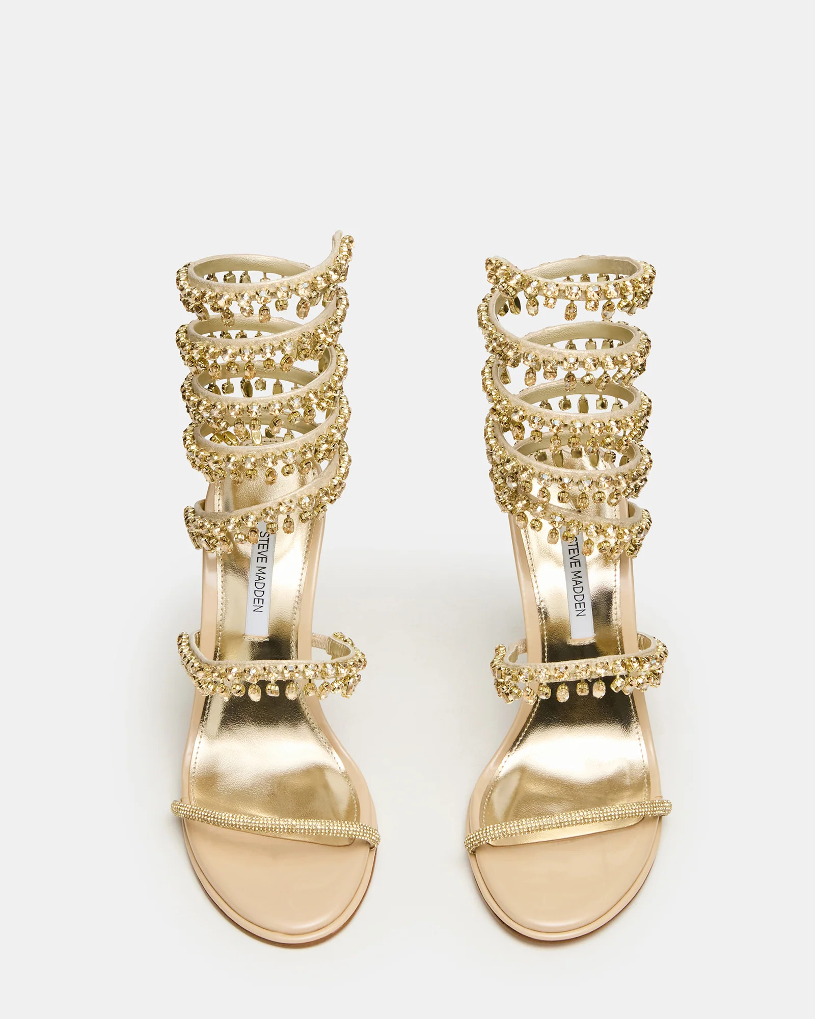 GORGINA Champagne Strappy Embellished Stiletto Women's Heel | Steve Madden (US)