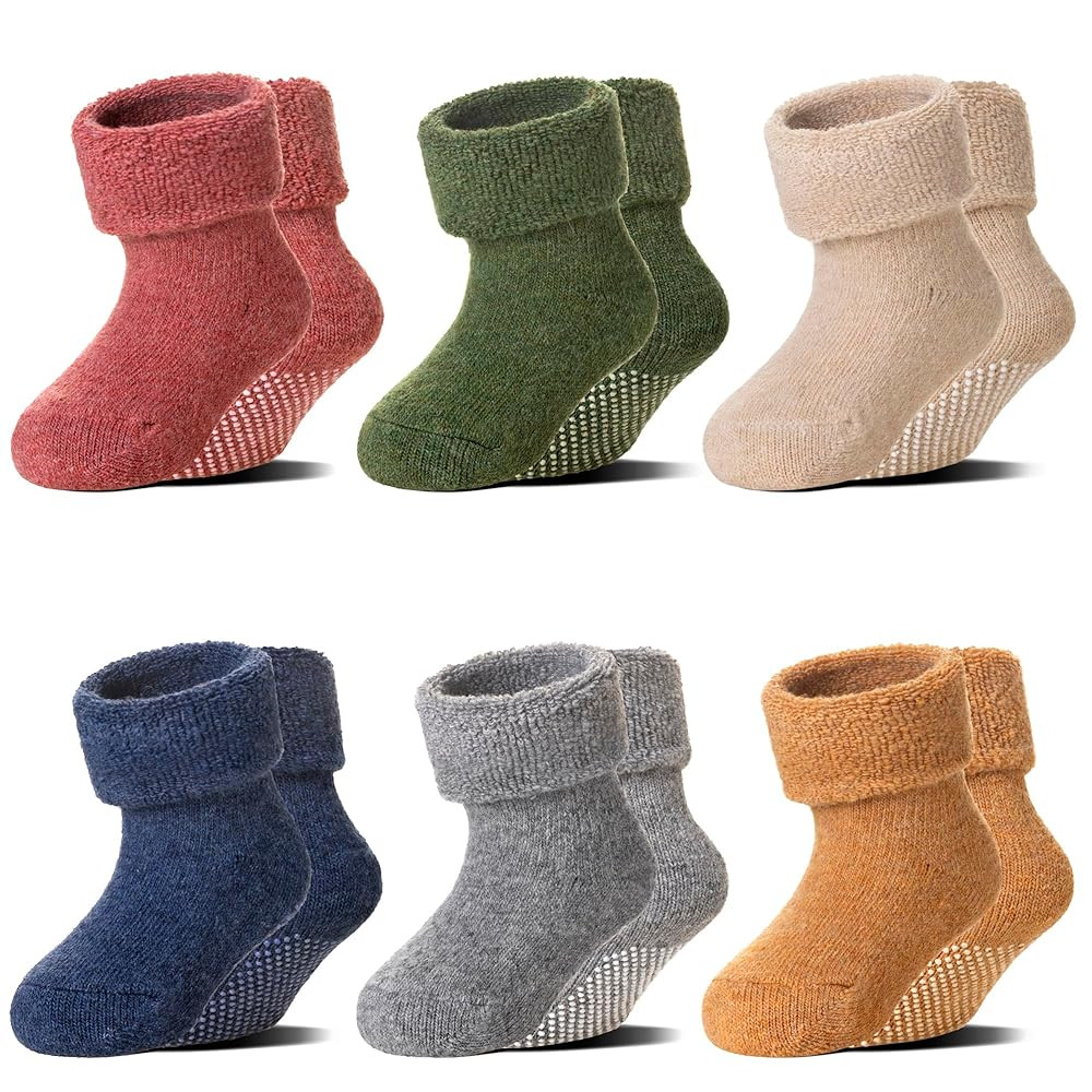 6 Pairs Baby Boy Girl Non Slip Socks Child Toddler Winter Thick Soft Wool Kids Warm Socks with Gr... | Amazon (US)