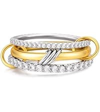 14K Gold Plated Interlocked Stackable Rings for Women Non Tarnish,Gold and Silver Cubic Zirconia ... | Amazon (US)