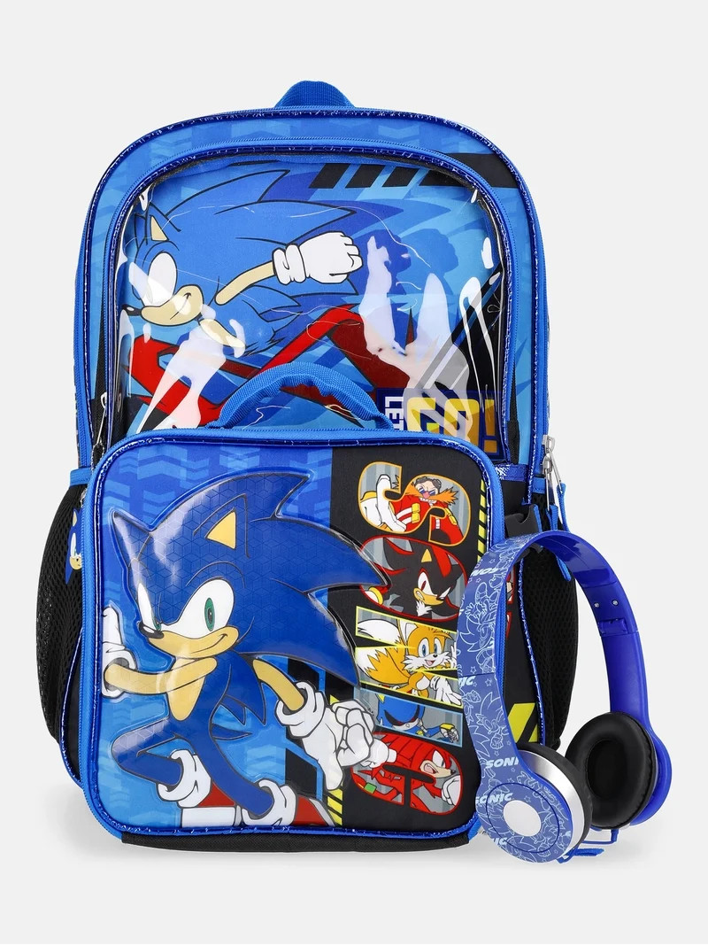 Sonic the Hedgehog 17" Backpack, Lunch Tote and Headphones Set, 3-Piece, Blue | Walmart (US)
