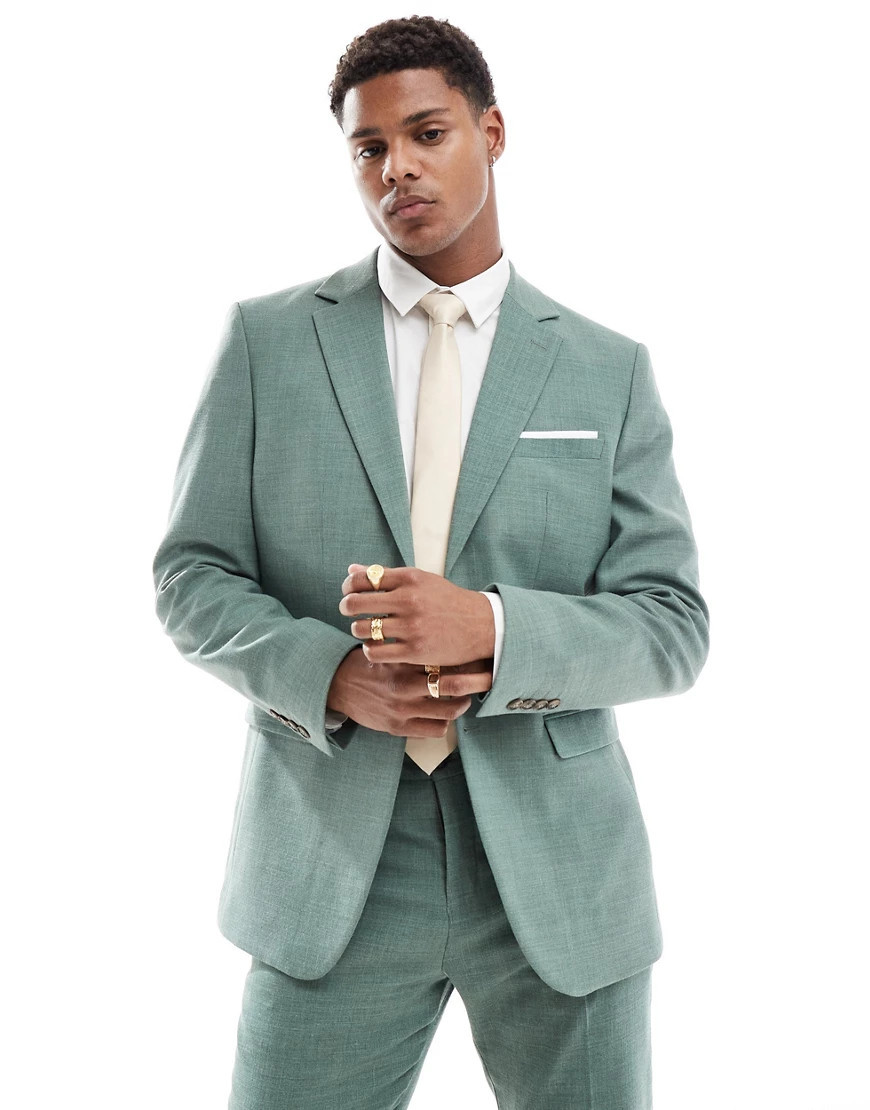 Selected Homme linen mix slim fit suit jacket in green | ASOS (Global)