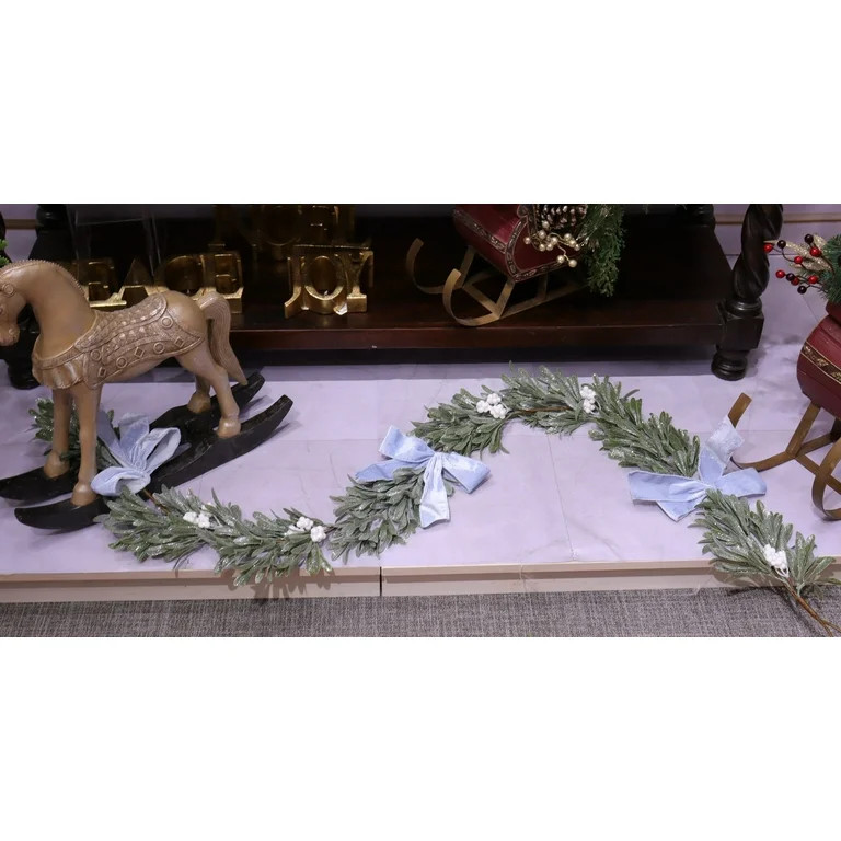 Greenery, Berries, and Bows Christmas Garland, Blue and White, 6', by Holiday Time | Walmart (US)