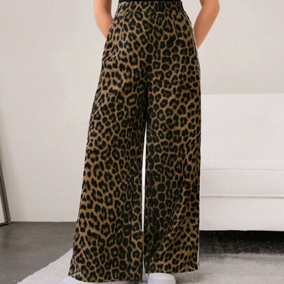 Leopard Print Contrast Color Tape Patchwork Casual Leopard Print Pants | SHEIN