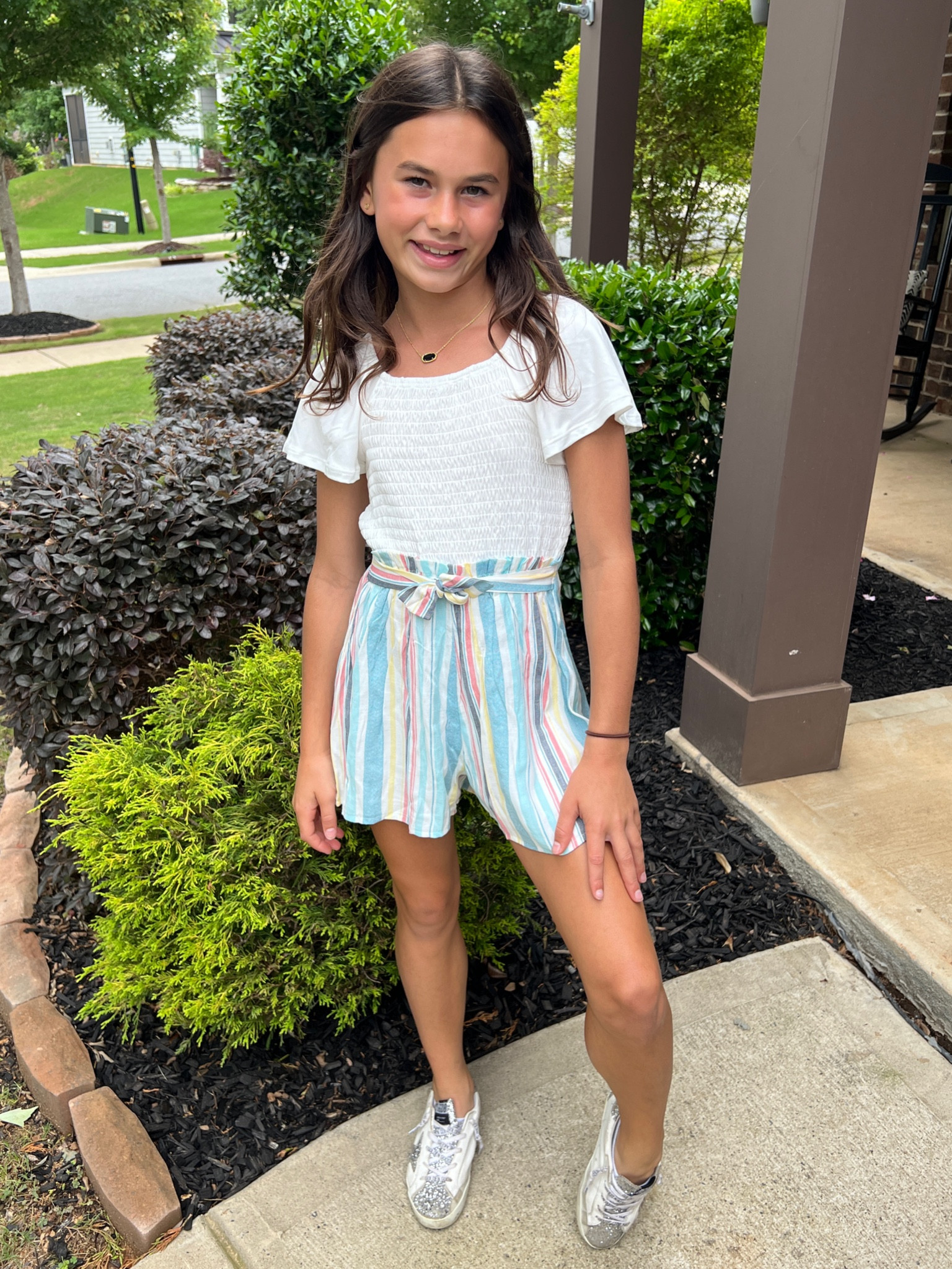 Cute and casual for day but also super cute for dinner out with family or friends!  Gigi loves a romper because they are super cute and so easy!  The material on this is the softest smocked knit and flowy shorts! 
True to size!  She is in a medium
Tween fashion
Tween influencer 
Trendy clothes for girls


#LTKFamily #LTKKids #LTKStyleTip