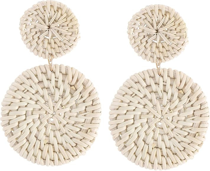Ladies Handmade Rattan Earrings - Tassel A Type Straw Wicker Earrings Bohemian Geometry Earrings ... | Amazon (US)