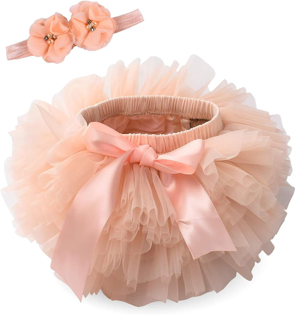 Baby Girls Tutu Skirt with Diaper Cover Soft Tulle Bloomers and Headband Sets 6M-3T | Amazon (US)
