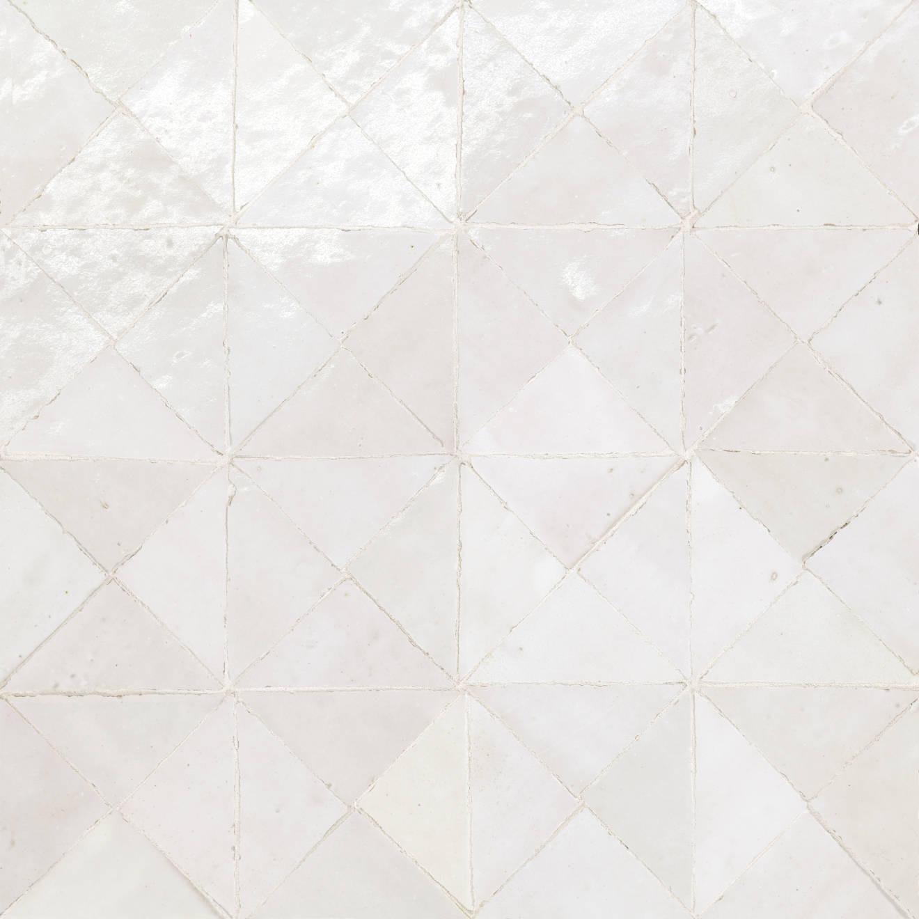 Zagora Triangle Glossy Zellige Mosaic Tile in Blanc | Bedrosians Tile and Stone
