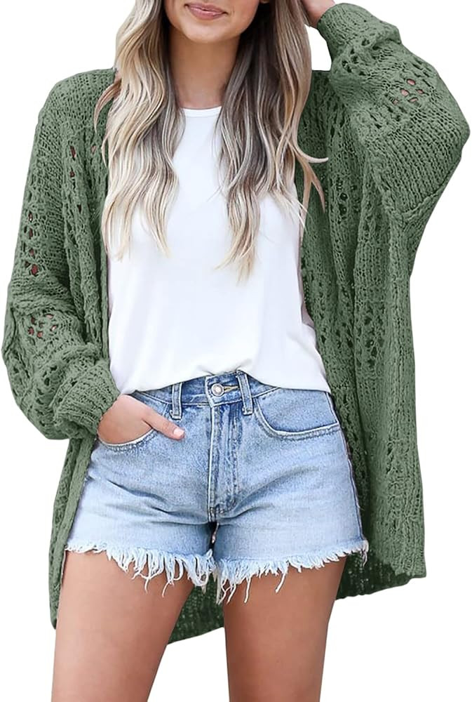 Mafulus Women's Crochet Cardigan Kimono Boho Long Sleeve Lightweight Soft Oversized Open Front Kn... | Amazon (US)
