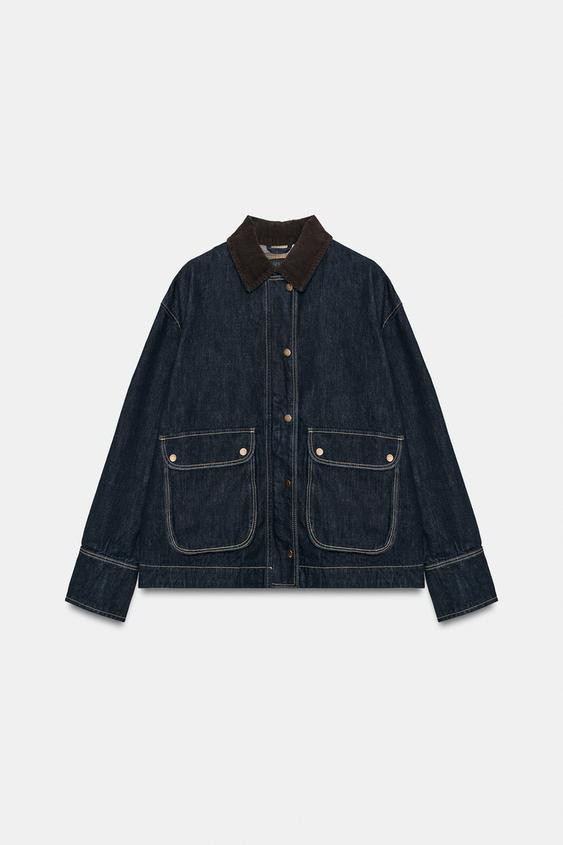 Zara - Z1975 Denim Jacket With Corduroy Collar - Blue - Xs - Woman | Zara US