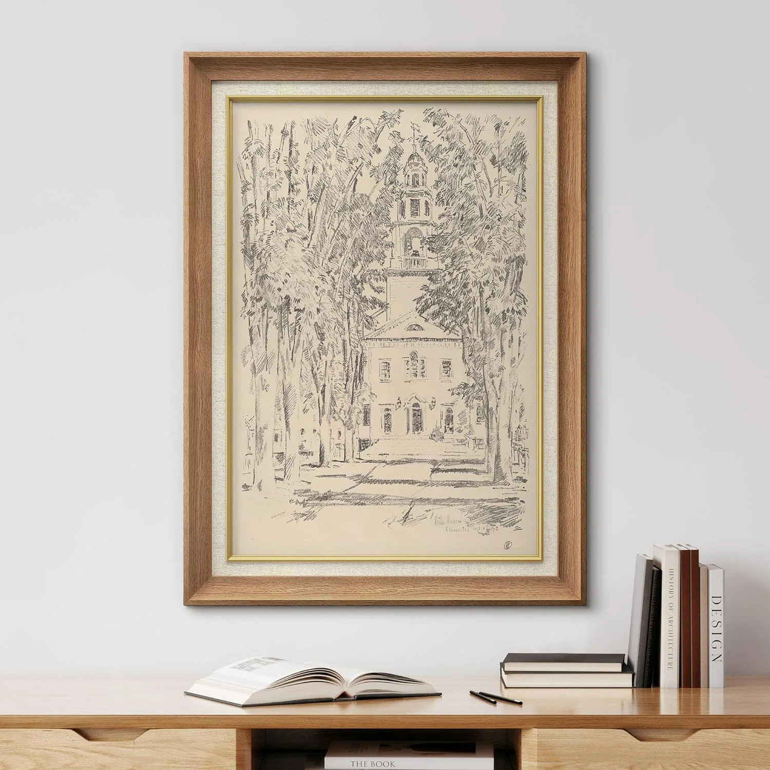 Sketch Church French Country Nature Landscape Illustrations Rustic Farmhouse Framed Print Wall Ar... | Wayfair North America