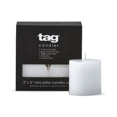 tagltd Chapel Mini Pillar 2x2 White Candles Set Of 4 Unscented Paraffin Wax Drip-Free Long Burning 12 Hours For Home Decor Wedding Parties | Target