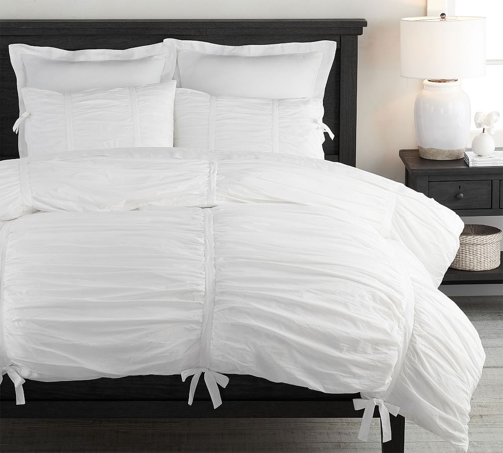 Hadley Ruched Cotton Duvet Cover, Full/Queen, White | Pottery Barn (US)