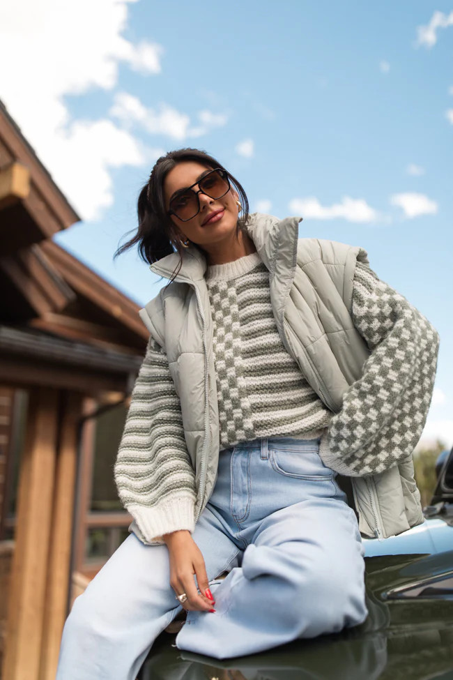 Best Bet Sage Oversized Puffer Vest SALE | Pink Lily