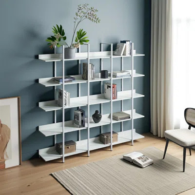 5 Tier Vintage Industrial Open Bookcase – Mdf & Black Metal Frame Bookshelf With Large Storage For Home Office | Wayfair North America