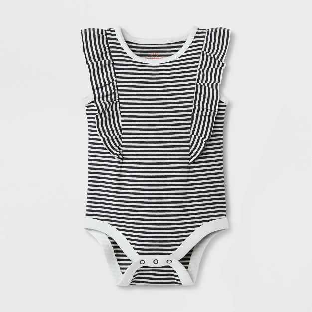 Baby Girls' Ruffle Striped Short Sleeve Bodysuit - Cat & Jack™ Cream/Black | Target