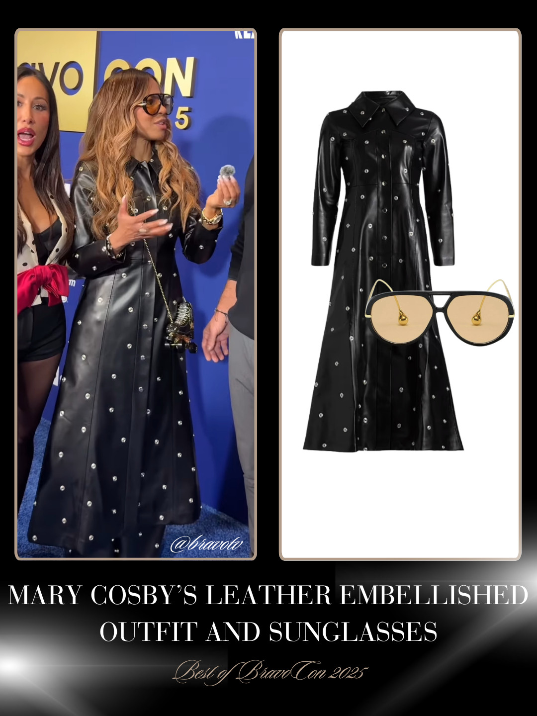 Mary Cosby's Embellished Leather Long Coat and Sunglasses at Bravocon 2025 Photo: BravoTV 

 