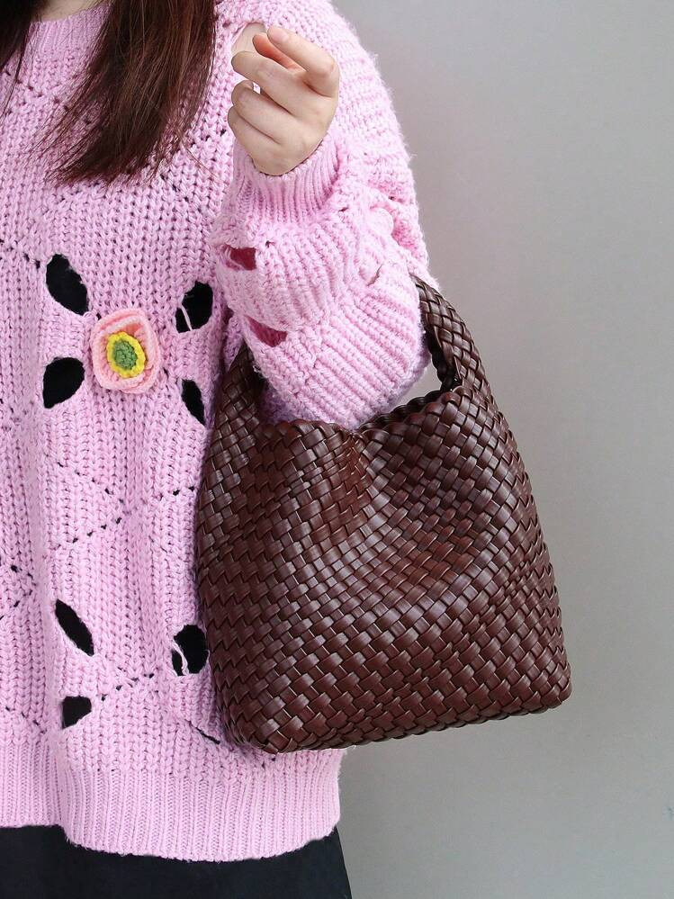 New Fashion Trendy Unique Design Woven Handbag Bucket Bag Shoulder Bag Simple Retro Style Satchel... | SHEIN