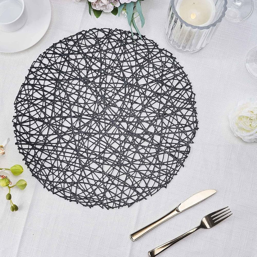 Efavormart 6 Pack 15" Black Round Woven Vinyl Placemats Non Slip Dining Table Placemats for Weddi... | Amazon (US)