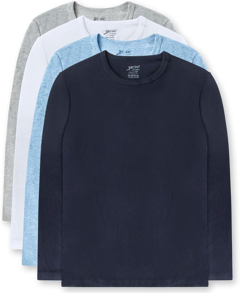 Brix Boys' Long Sleeve Tees - Tagless Crewneck Cotton Soft 4-pk Shirts. 2-20 | Amazon (US)