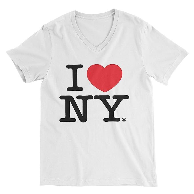 I Love NY New York Womens V-Neck T-Shirt Spandex Heart White | Amazon (US)