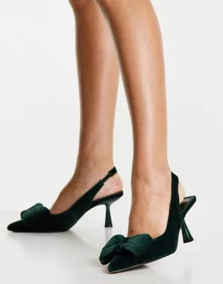 ASOS DESIGN Scarlett bow detail mid heeled shoes in green | ASOS (Global)