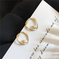 Hammered Oval Pearl Earrings | Hoop Circle Geometric Stud Simple Minimal | Etsy (US)