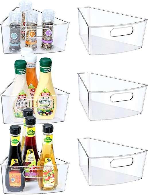 JEISSLIA Lazy Susan Cabinet Organizer Bins, 10.2" x 9.4" x 4" Clear Plastic Kitchen Cabinet Stora... | Amazon (US)