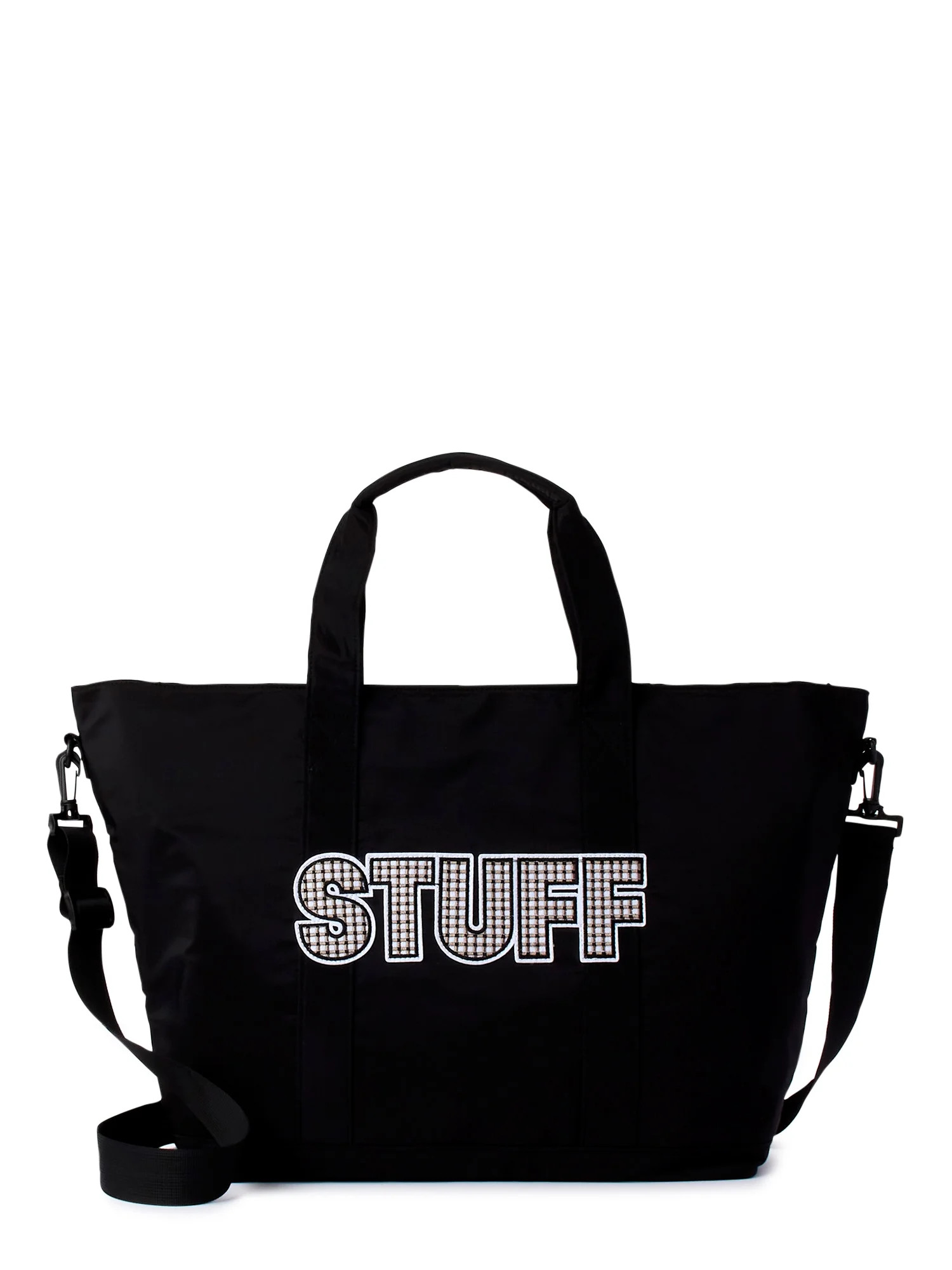 No Boundaries Women's Oversized Tote and Pouch Set, 2-Piece Black Soot | Walmart (US)