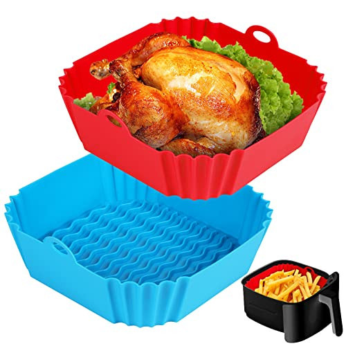 Boribim 2 PCS Square Silicone Air Fryer Liners - 8 Inch Reusable Air Fryer Pot - Air Fryer Accessories - Air Fryer Inserts for 4 to 7 QT Oven Microwave Accessories (Red + Blue) | Amazon (US)