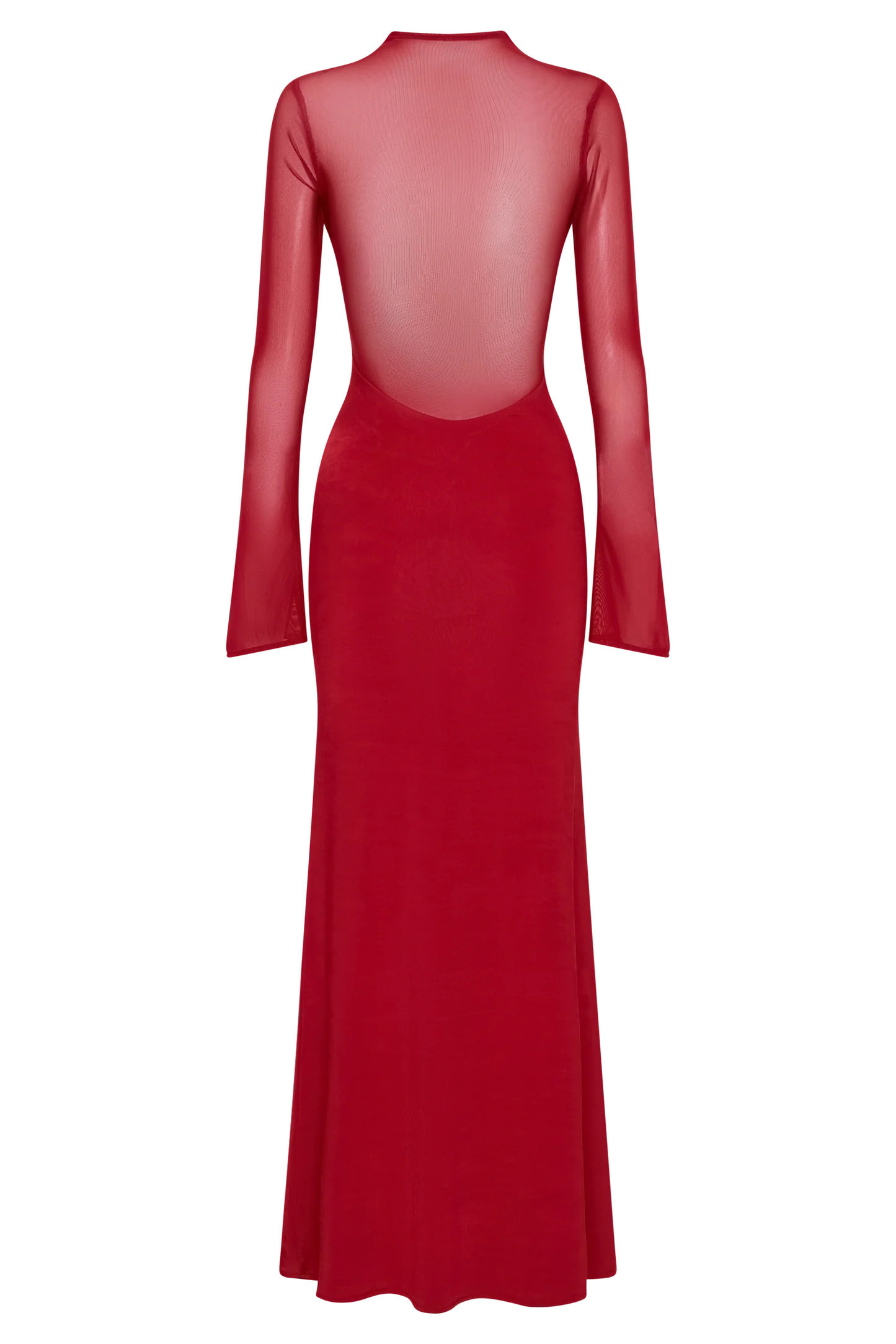 Tania Slinky And Mesh Long Sleeve Maxi Dress - Ruby | MESHKI US