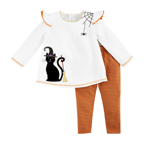 Girl's Black Cat Tunic and Legging Set | Mud Pie