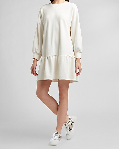 Long Sleeve Flounce Sweatshirt Dress | Express