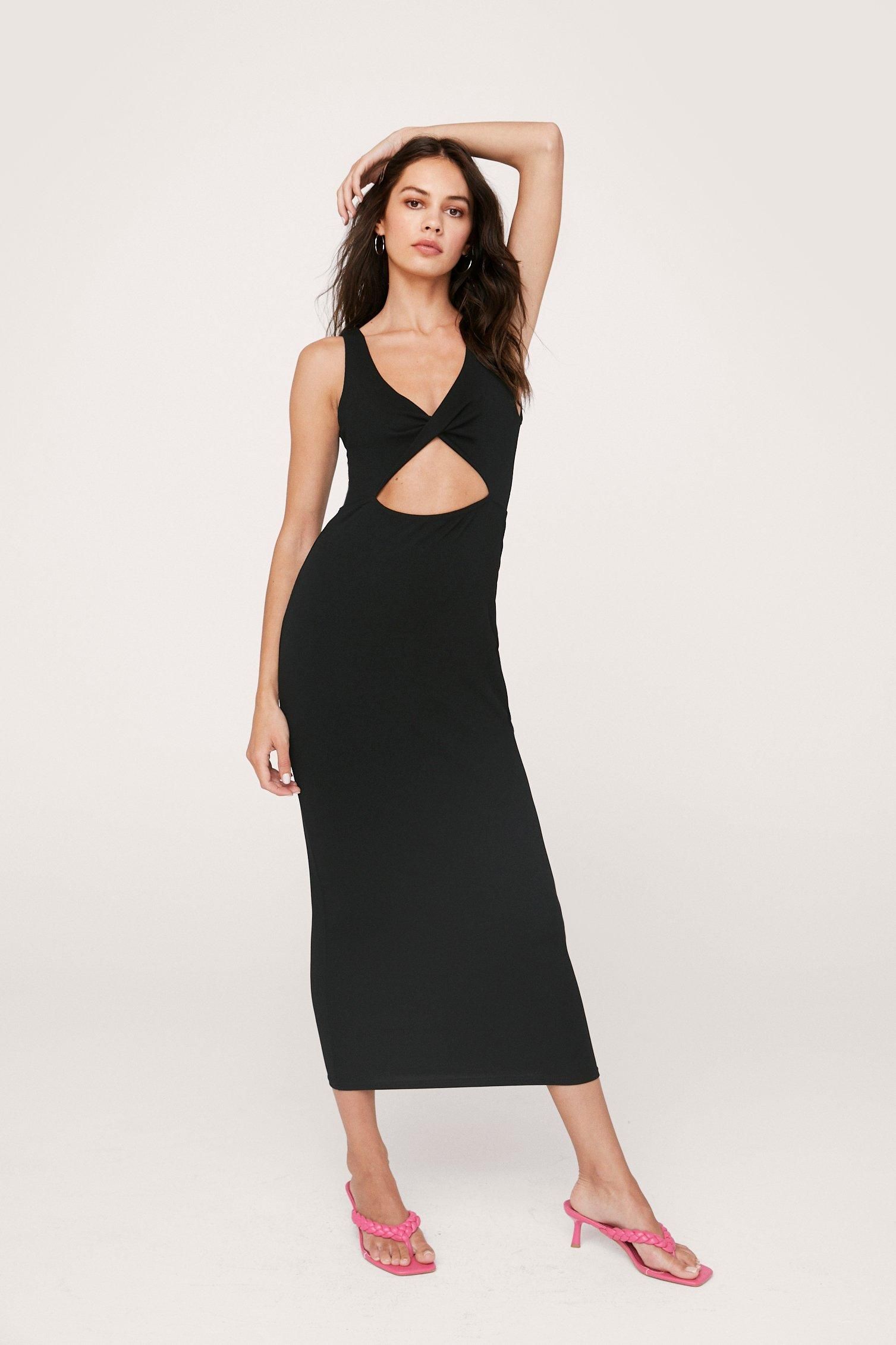 Ribbed Cut Out Twist Front Midi Dress | Nasty Gal (US)