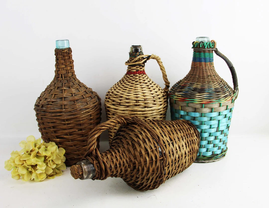 Vintage Wicker Demijohn Bottle, French Wine Bottle, Bottle Decor, Bar Decor | Etsy (US)