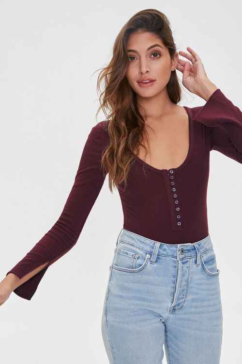 Ribbed Button-Front Bodysuit | Forever 21 (US)
