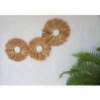 Seagrass Fringe Round Wall Decor | Set Of 3 Palm Leave Natural Seagrass Home Decoration | Etsy (US)
