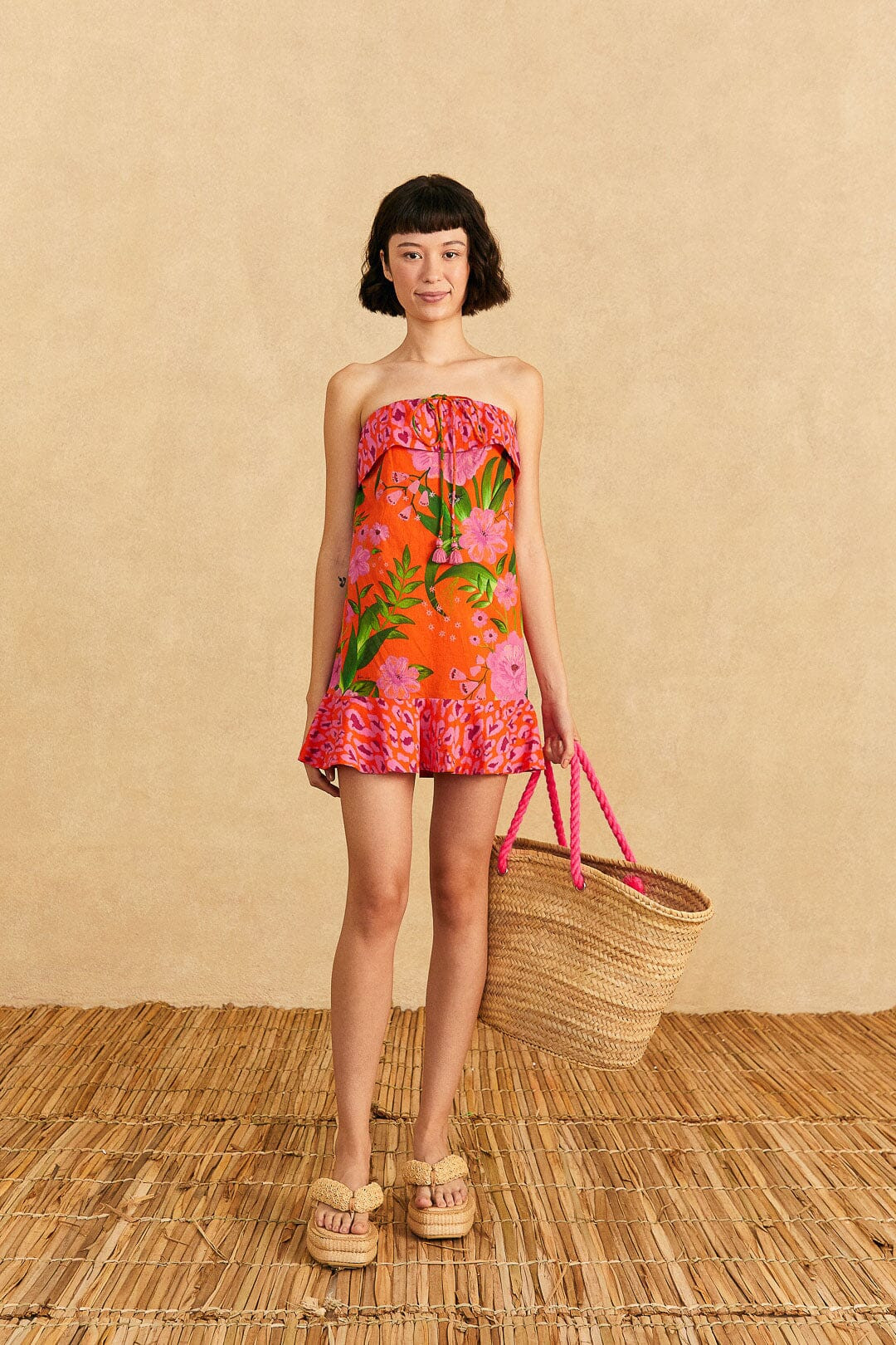 Romantic Garden & Leopard Pop Short Cover-Up | FarmRio (US)