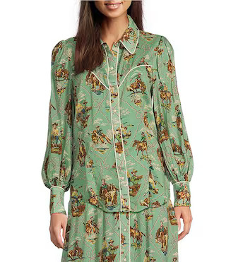 Double D Ranch Michel's Coordinating Western Cowboy Print Point Collar Woven Long Sleeve Shirt | ... | Dillard's
