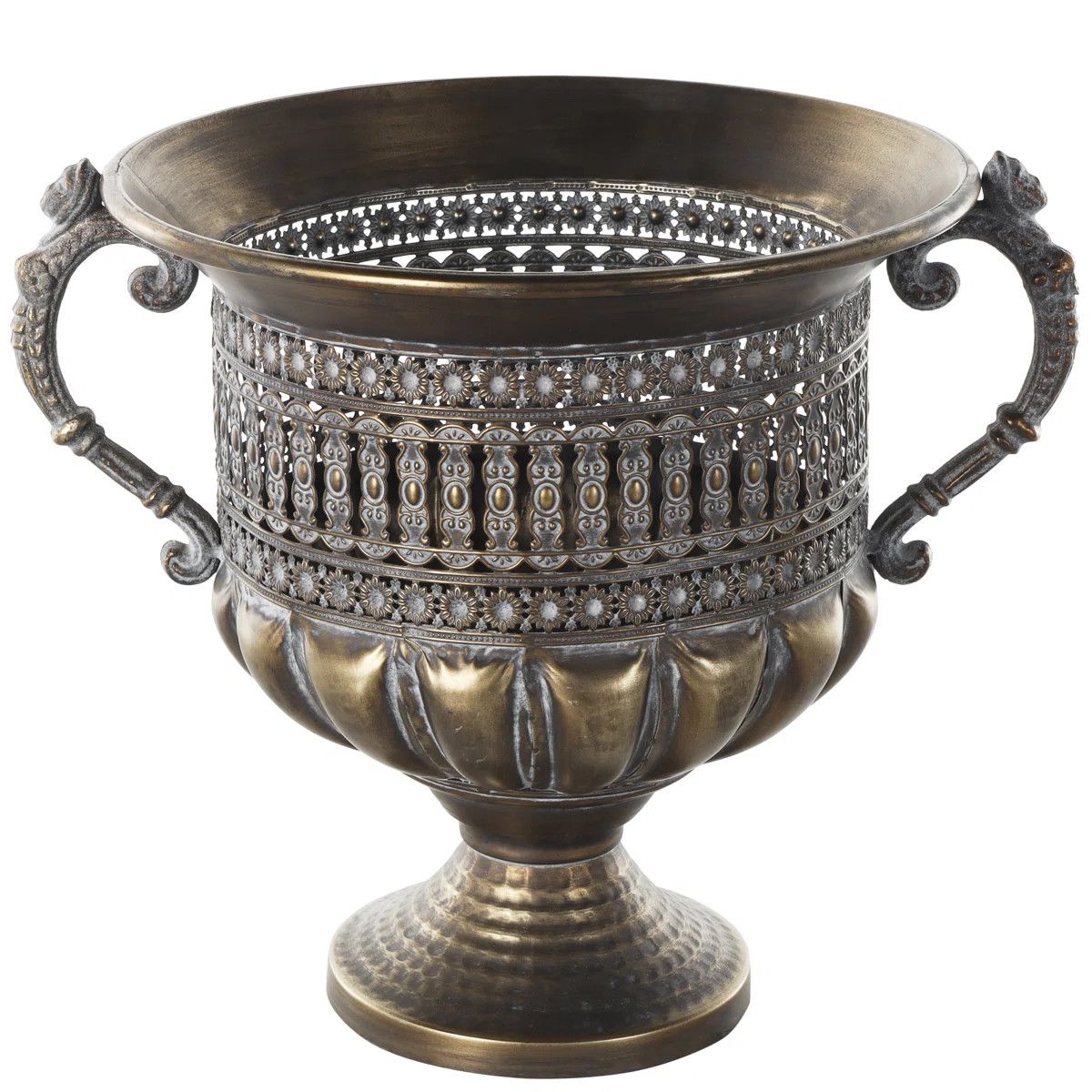 Stoudt Metal Urn Shaped Decorative Bronze Vase with Cut Outs | Wayfair North America