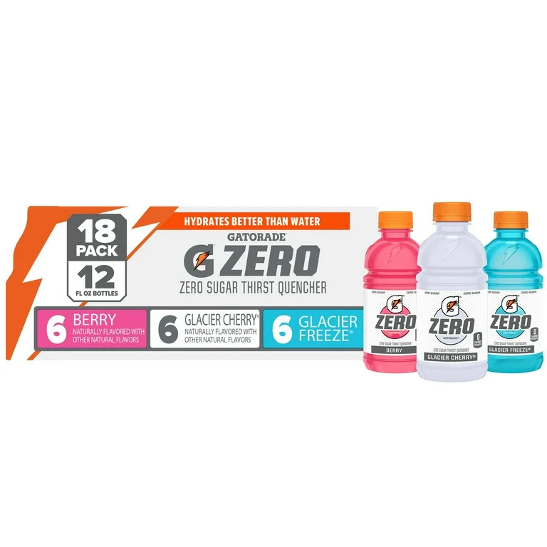 Gatorade Zero Sports Drinks, Berry/Glacier Cherry/Glacier Freeze Variety Pack, 12 fl oz, 18 Count | Walmart (US)