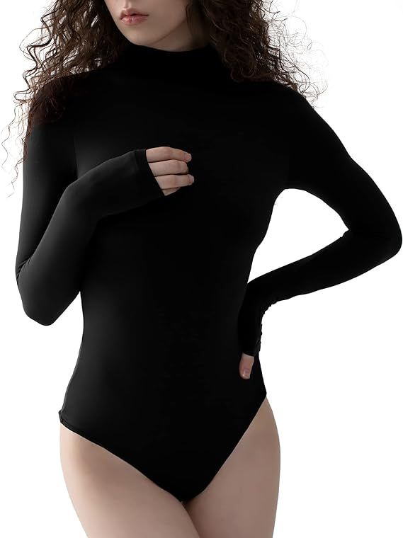 PUMIEY Women's Long Sleeve Bodysuit Mock Turtle Neck Body Suits Going Out Tops Sharp Collection | Amazon (US)