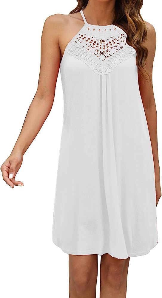 Bluetime Sundresses for Women Halter Sleeveless Short Sun Dresses Summer Casual Beach Dress | Amazon (US)