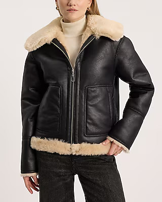 Reversible Faux Leather Shearling Jacket | Express