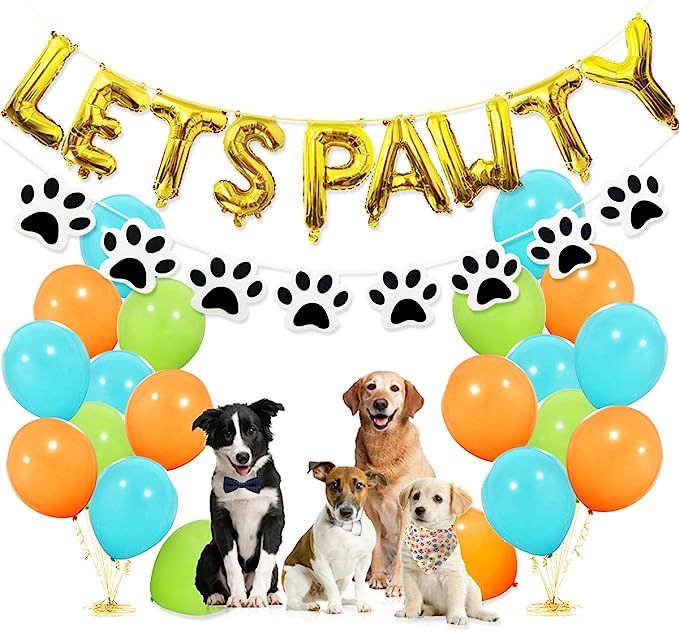 Dog Party Decorations - Lets Pawty Balloons Banner, Paw Bandana Scarf and Garland, 30pcs Light Bl... | Amazon (US)