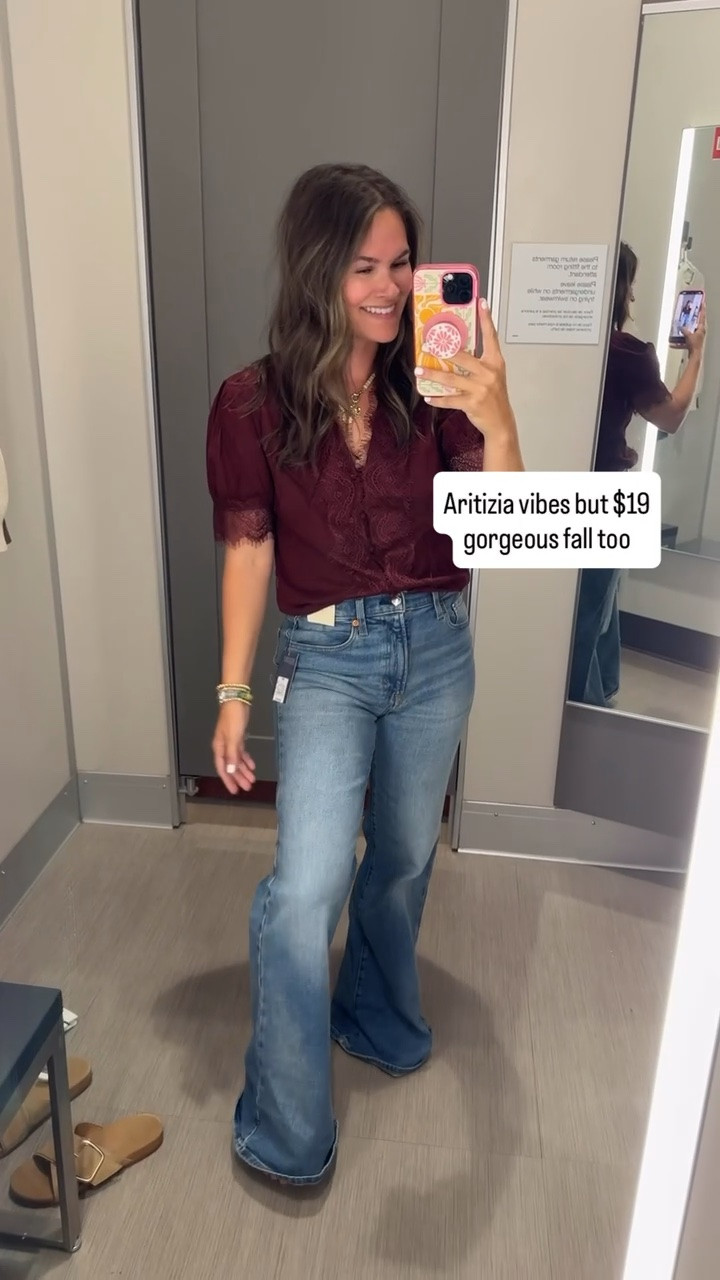 Target did NOT miss with this $19 lace top. The burgundy color + lace details make it look way more expensive than it is.

Target lace top, $19 top, burgundy lace top, Target fashion, fall top, lace blouse, expensive look for less, affordable fall fashion, fall outfit, burgundy outfit, Target fall finds, JulieFranks