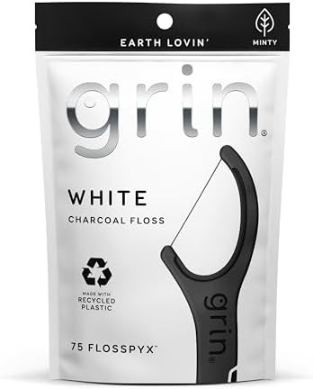 GRIN White Charcoal Infused Flosspyx, 75 Count, Dental Flossers, Minty Flavor, Recycled Plastic, ... | Amazon (US)